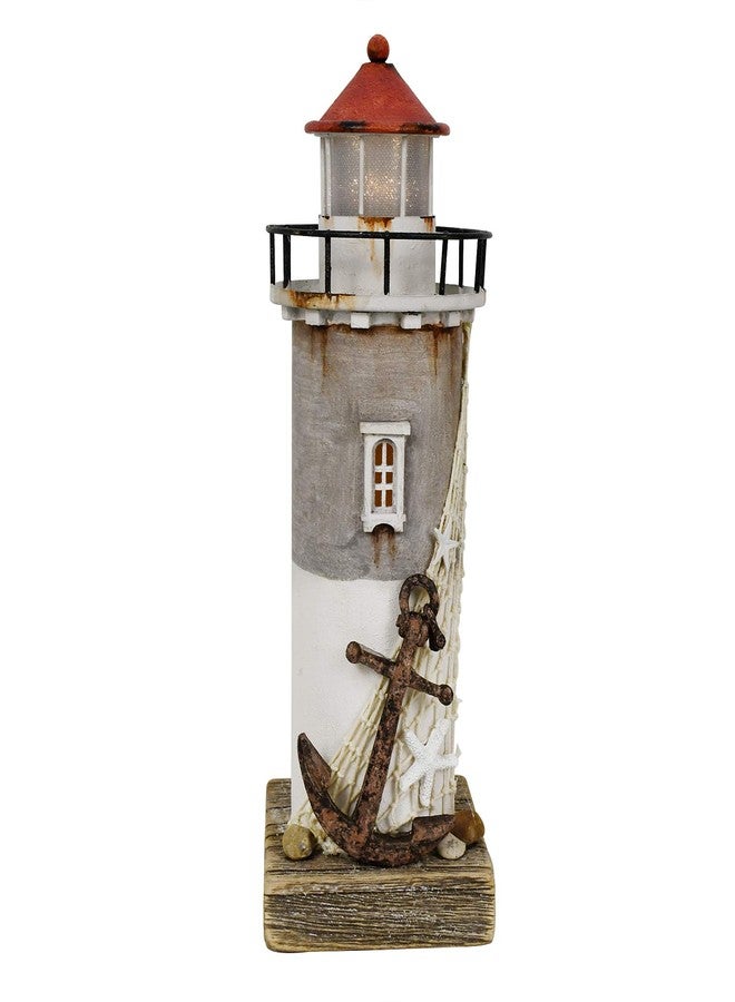 Morning View Lighthouse Decor Nautical Decoration Lighted Wood Light House Figurine Beach House Coastal Decor Table Ocean Seaside Theme Home Decorations Lake House Bathroom Shelf Centerpiece 11.4" - Image 1